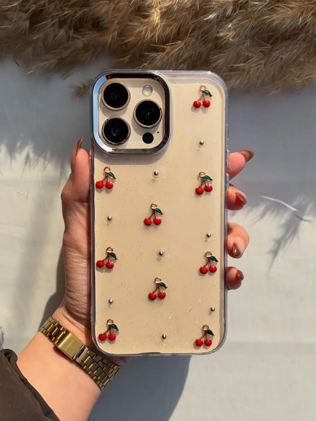 Cherry Charm Glitter Transparent iPhone Case