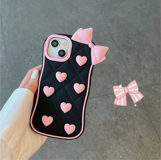 3D Pink Heart Bow Case 🎀