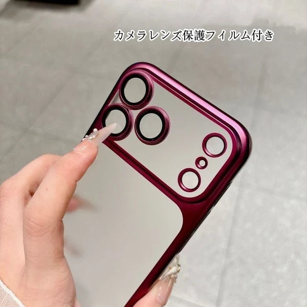 ✨Luxury Frosted Translucent PC Phone Case Plating Frame Lens Film Protection 18 Series
