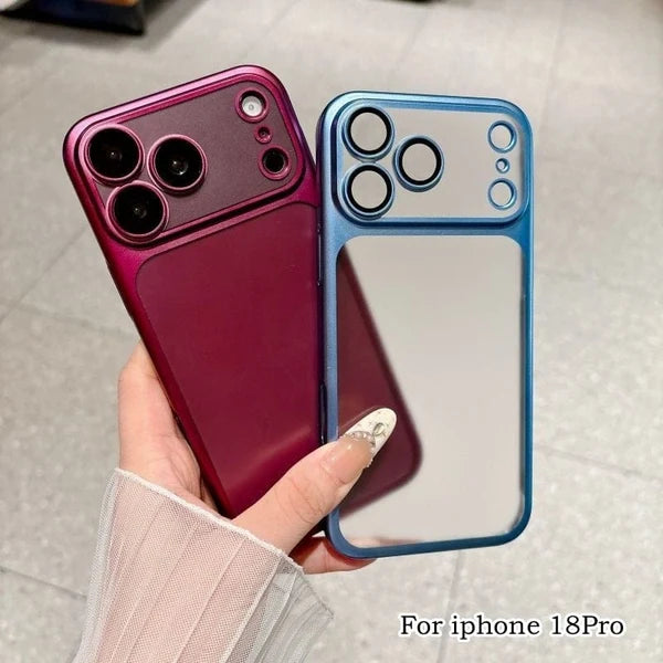 ✨Luxury Frosted Translucent PC Phone Case Plating Frame Lens Film Protection 18 Series