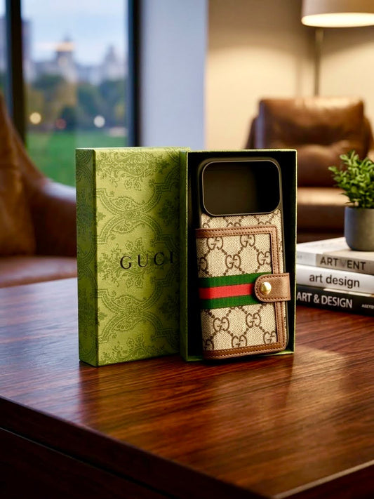 Gucci GG Monogram Wallet Phone Case – Beige & Brown