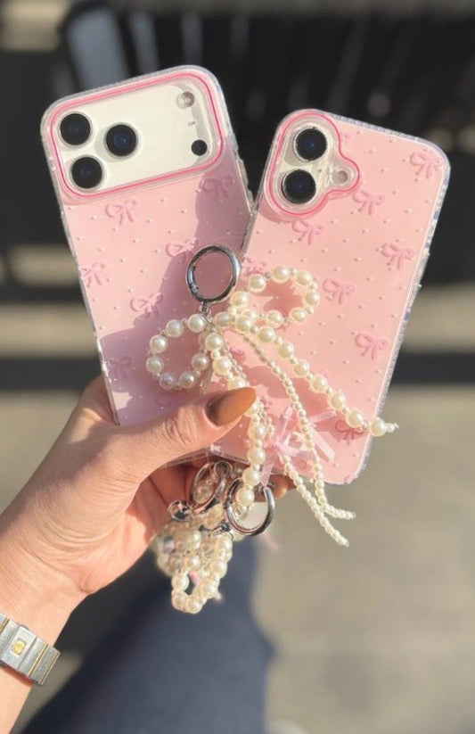 Luxury Pearl Bow iPhone Case – With Charm Pink Summer Aesthetic
