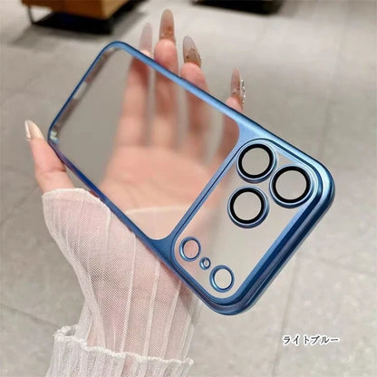 ✨Luxury Frosted Translucent PC Phone Case Plating Frame Lens Film Protection 18 Series
