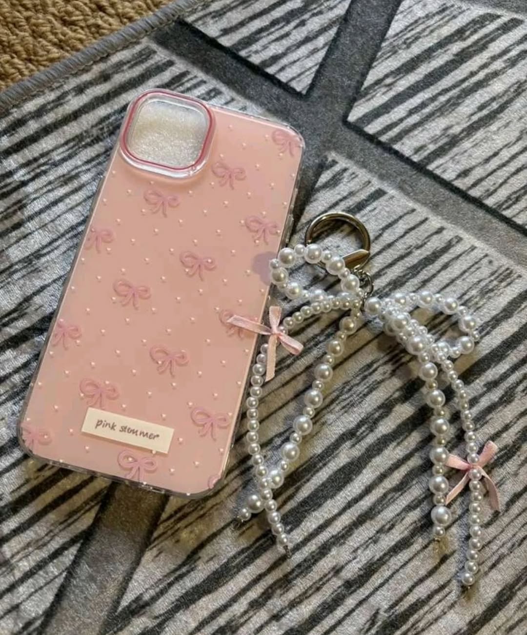 Luxury Pearl Bow iPhone Case – With Charm Pink Summer Aesthetic