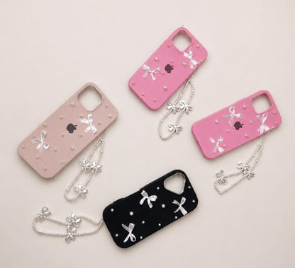 New Luxury Chrome Beads Bow Silicone Case! 🎀🤍