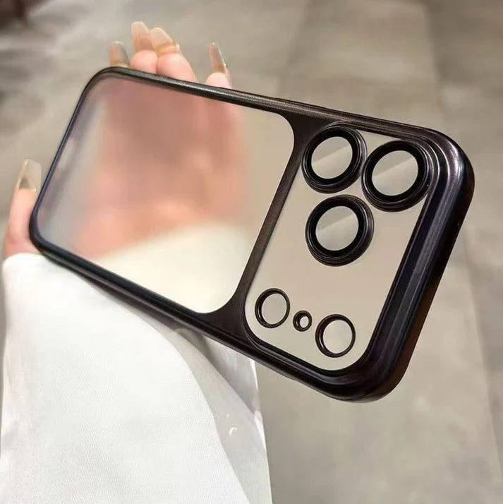 ✨Luxury Frosted Translucent PC Phone Case Plating Frame Lens Film Protection 18 Series
