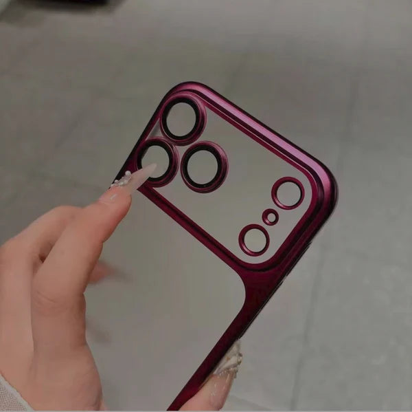 ✨Luxury Frosted Translucent PC Phone Case Plating Frame Lens Film Protection 18 Series