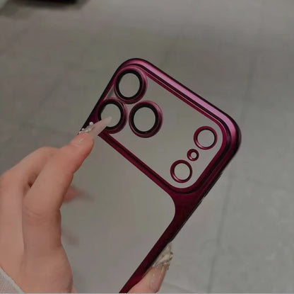 ✨Luxury Frosted Translucent PC Phone Case Plating Frame Lens Film Protection 18 Series