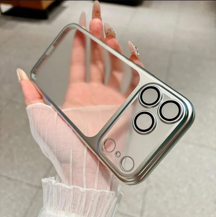 ✨Luxury Frosted Translucent PC Phone Case Plating Frame Lens Film Protection 18 Series