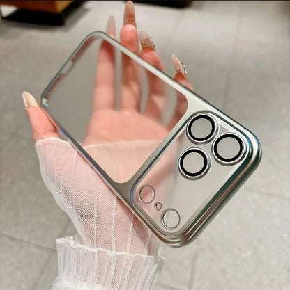 ✨Luxury Frosted Translucent PC Phone Case Plating Frame Lens Film Protection 18 Series