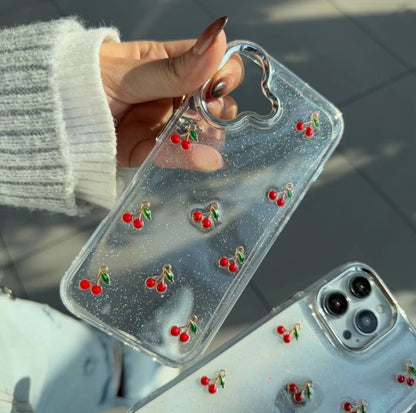 Cherry Charm Glitter Transparent iPhone Case
