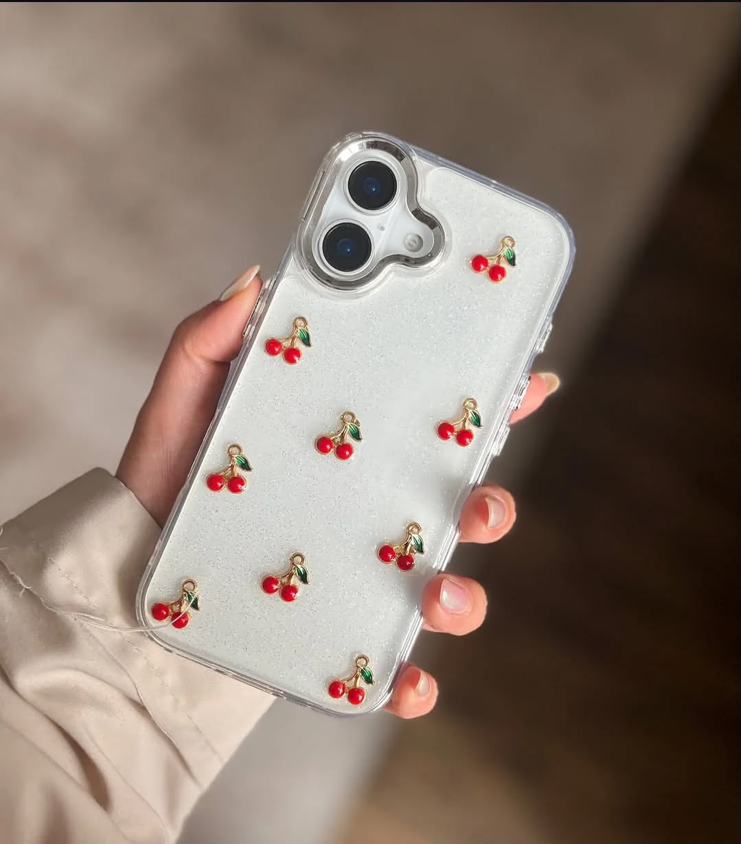 Cherry Charm Glitter Transparent iPhone Case