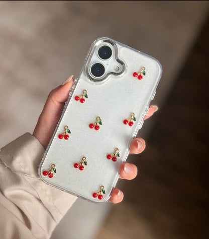 Cherry Charm Glitter Transparent iPhone Case