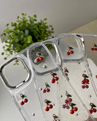 Cherry Charm Glitter Transparent iPhone Case
