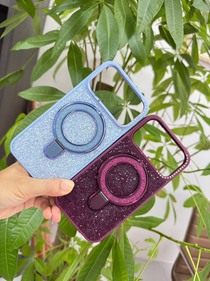 Glitter Magnetic Ring Case – Glacier Blue & Burgundy