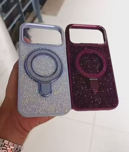 Glitter Magnetic Ring Case – Glacier Blue & Burgundy
