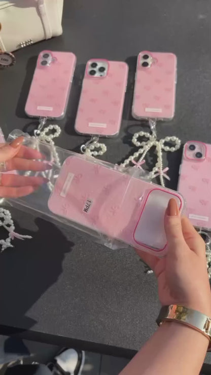 Luxury Pearl Bow iPhone Case – With Charm Pink Summer Aesthetic