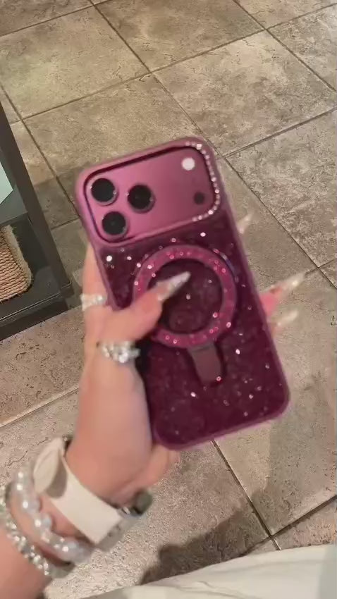 Glitter Magnetic Ring Case – Glacier Blue & Burgundy