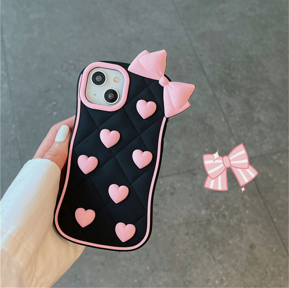 3D Pink Heart Bow Case 🎀