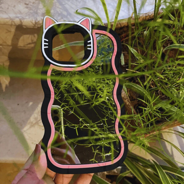 Black Cute Cat Mirror Case for iPhone - Image 2