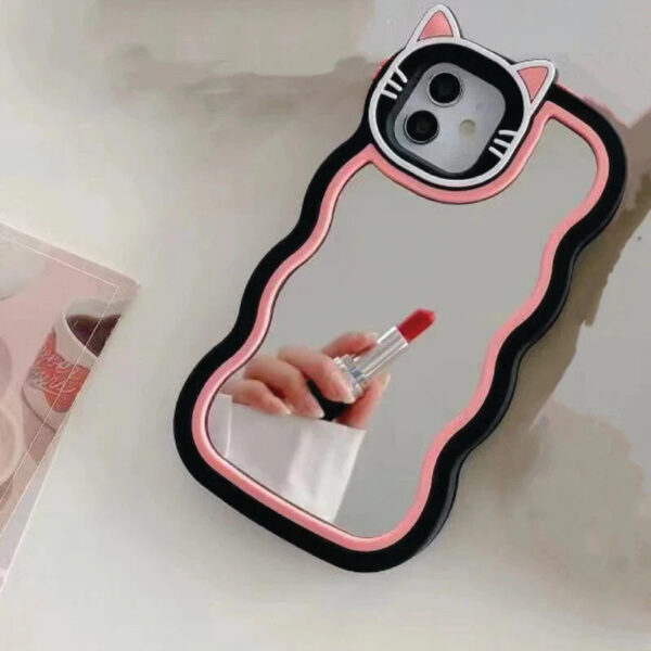 Black Cute Cat Mirror Case for iPhone - Image 3