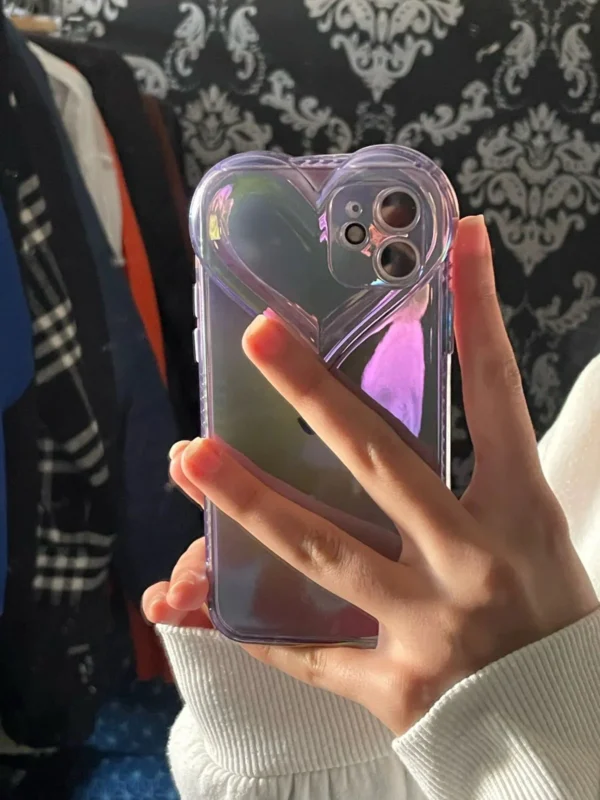 Holographic Heart Phone Case for iPhone - Clear, Glitter, Protective - Image 4