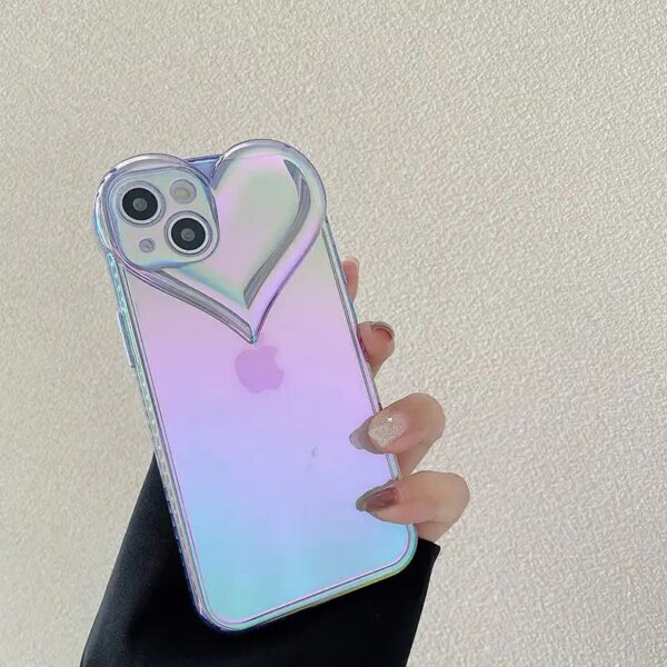 Holographic Heart Phone Case for iPhone - Clear, Glitter, Protective - Image 2