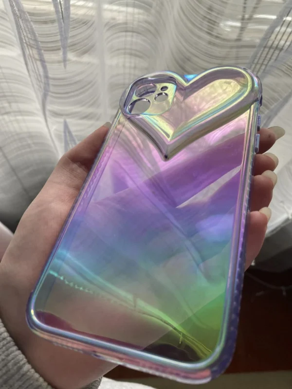 Holographic Heart Phone Case for iPhone - Clear, Glitter, Protective - Image 3