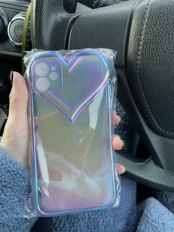 Holographic Heart Phone Case for iPhone - Clear, Glitter, Protective - Image 5