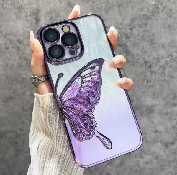 Butterfly 2-in-1 Bling Plated Electroplated Phone Case with Lens - Image 2
