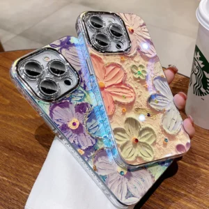Blooms Floral iPhone Case w/ Crystal Lens Protector